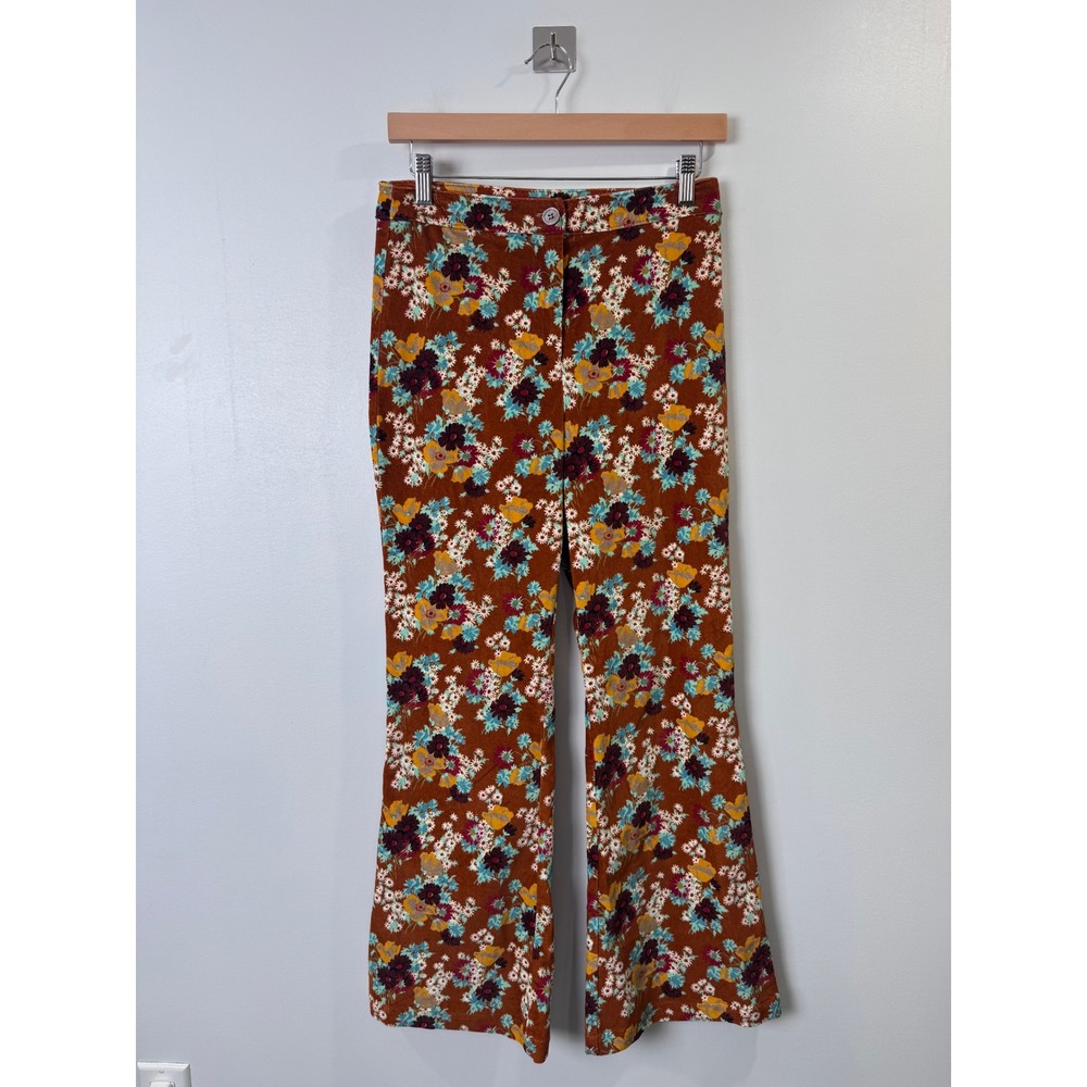 Staud Women Rex Boho Floral Corduroy Flare Leg High Rise Pants Size 6